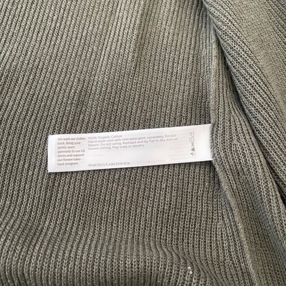 Eileen Fisher Green Open Front Ribbed Cardigan Size S Organic Slub Cotton - Picture 6 of 7